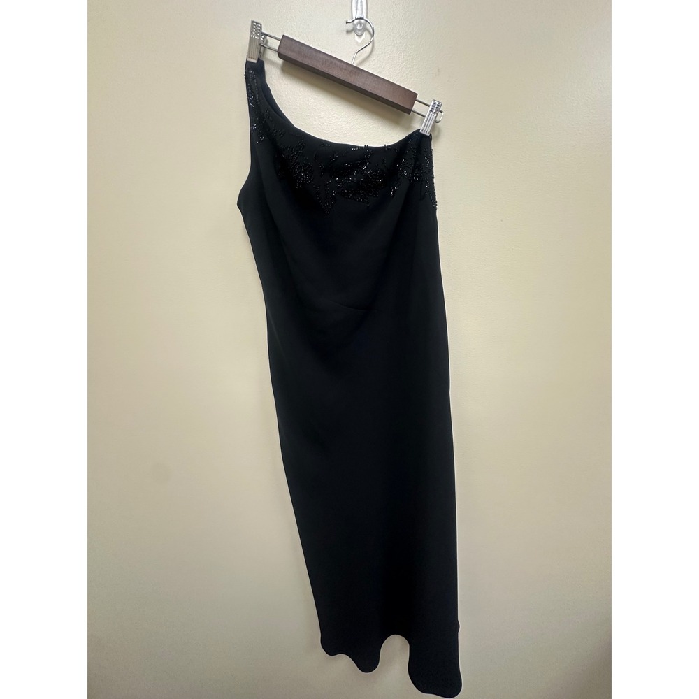 Jones New York Dress Womens 12 Black One Shoulder Beaded Floral Midi Gown